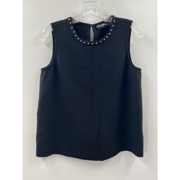 Karl Lagerfeld Tops - Karl Lagerfeld Sleeveless Studded Collar Textured Blouse Black Size Medium